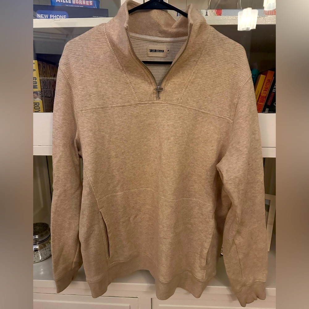Taylor Stitch Tan Half-Zip (38)Collar